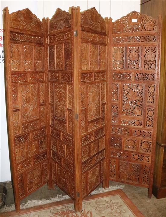 4 fold carved Indonesian screen